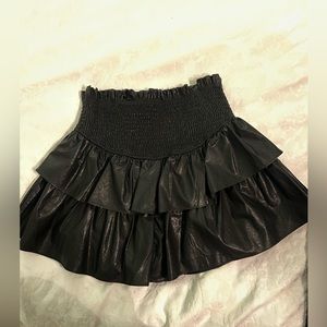 Mustard Seed Ruffled Leather Mini Skirt